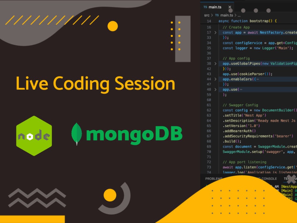 You will get tutoring and help to learn Node.js and MongoDB