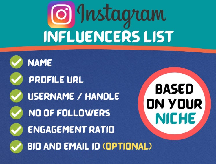 You will get instagram influencers list of any targeted niche for influencer marketing