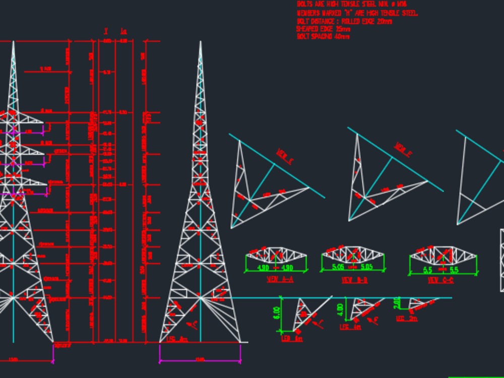 You will get 3D model & shop drawings of transmission & telecom tower, Steel Structures