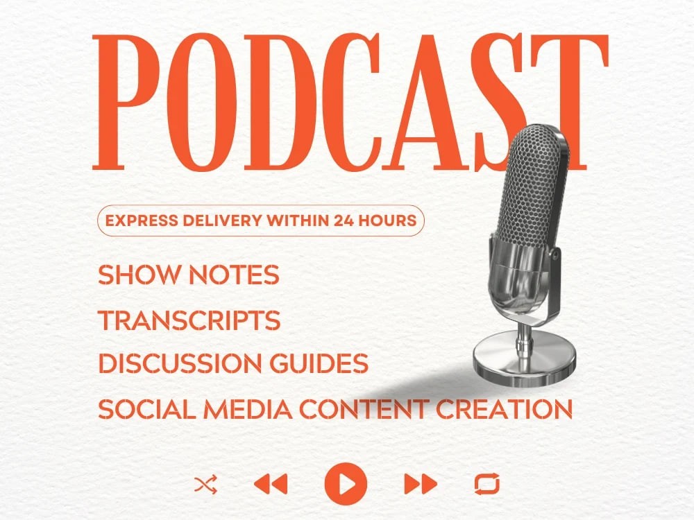 You will get Engaging Podcast Show Notes and Compelling Content within 24 Hours