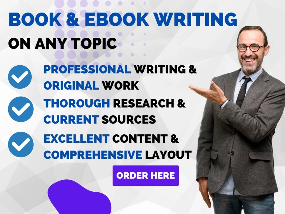 You will get an ORIGINAL, UNIQUE, CREATIVE & SELLABLE book or ebook on any topic